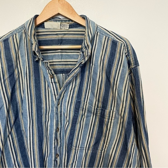 VINTAGE | Oversized Slouchy Pinstripe Button Down Denim Jean Shirt Top - Picture 4 of 7